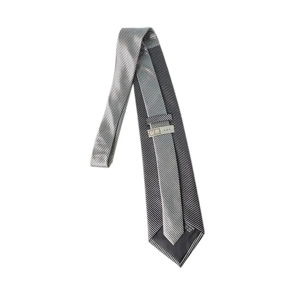 WE Men Microfiber Tie Black White Mini Stripe